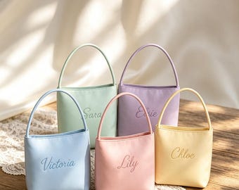 Bolso de mano de satén personalizado para damas de honor, bolso con nombre bordado a medida, regalo para la fiesta nupcial, bolso de bienvenida para la boda, regalo para proponer damas de honor