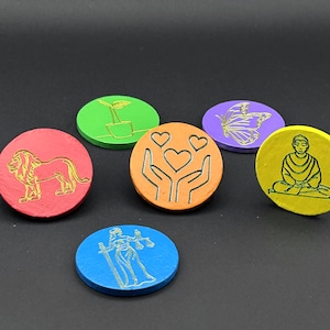 Virtue Tokens — 6 Wooden Intention Coins for Reflection & Daily Focus