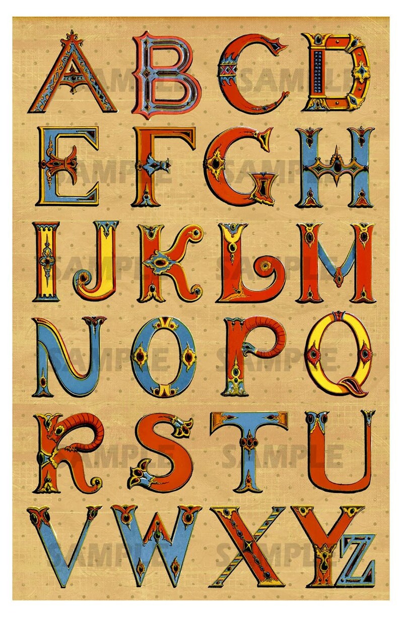 vintage alphabet print 11 x 17 inch etsy