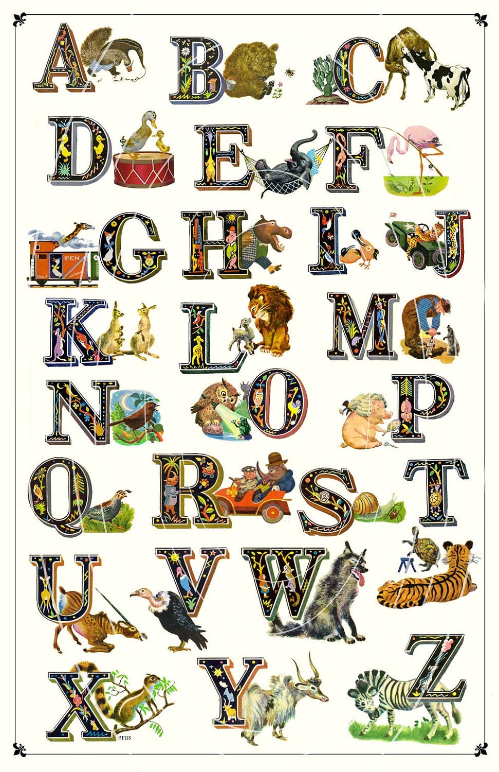 Vintage Alphabet Print 11 X 17 Inch Etsy