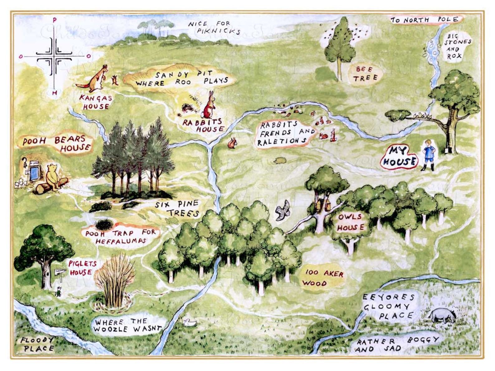 Map of the 100 Aker Woods 100 Acre Woods Bold or Vintage Etsy