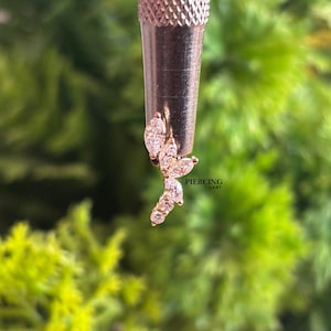 14K Solid Gold Marquise Cluster Cartilage Earring, Diamond Vine Helix Stud,Flat Back LabretPiercing, Internally Threaded Conch TragusJewelry