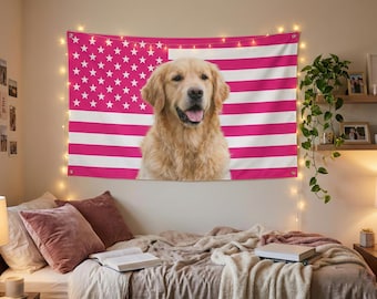 Custom Photo Pink American Flag Tapestry, Personalized Face Flag, Funny Dorm Room Decor, Bachelorette Party Prop,Sorority Gift, 3x5 Wall Art