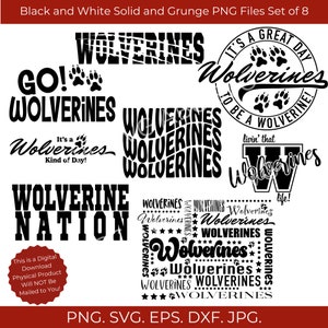Wolverines SVG Bundle Wolverine Sports Mom Sports Dad Png Wolverines Sublimation Set of 8 Grunge PNG Wolverines