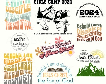 Tema 2024 YW, Paquete de 8 archivos PNG de sublimación y corte, Soy un discípulo del tema juvenil de Cristo 2024 Paquete cristiano digital