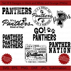 Panthers SVG Bundle, Panther Nation,  Sports Mom, Sports Dad, Png, Svg, Panthers Sublimation Set of 9 Files.  Grunge PNG Included.