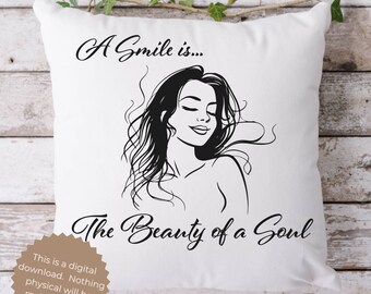 Line Art Woman Beauty Self care svg Female Line Drawing Happy Woman SVG Zelfzorg en zelfliefde. Directe download.