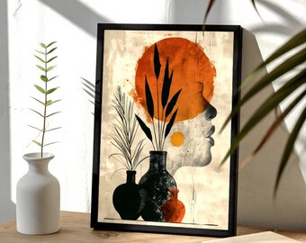 Impresión minimalista de rostro abstracto: arte de pared bohemio neutro (descarga digital)