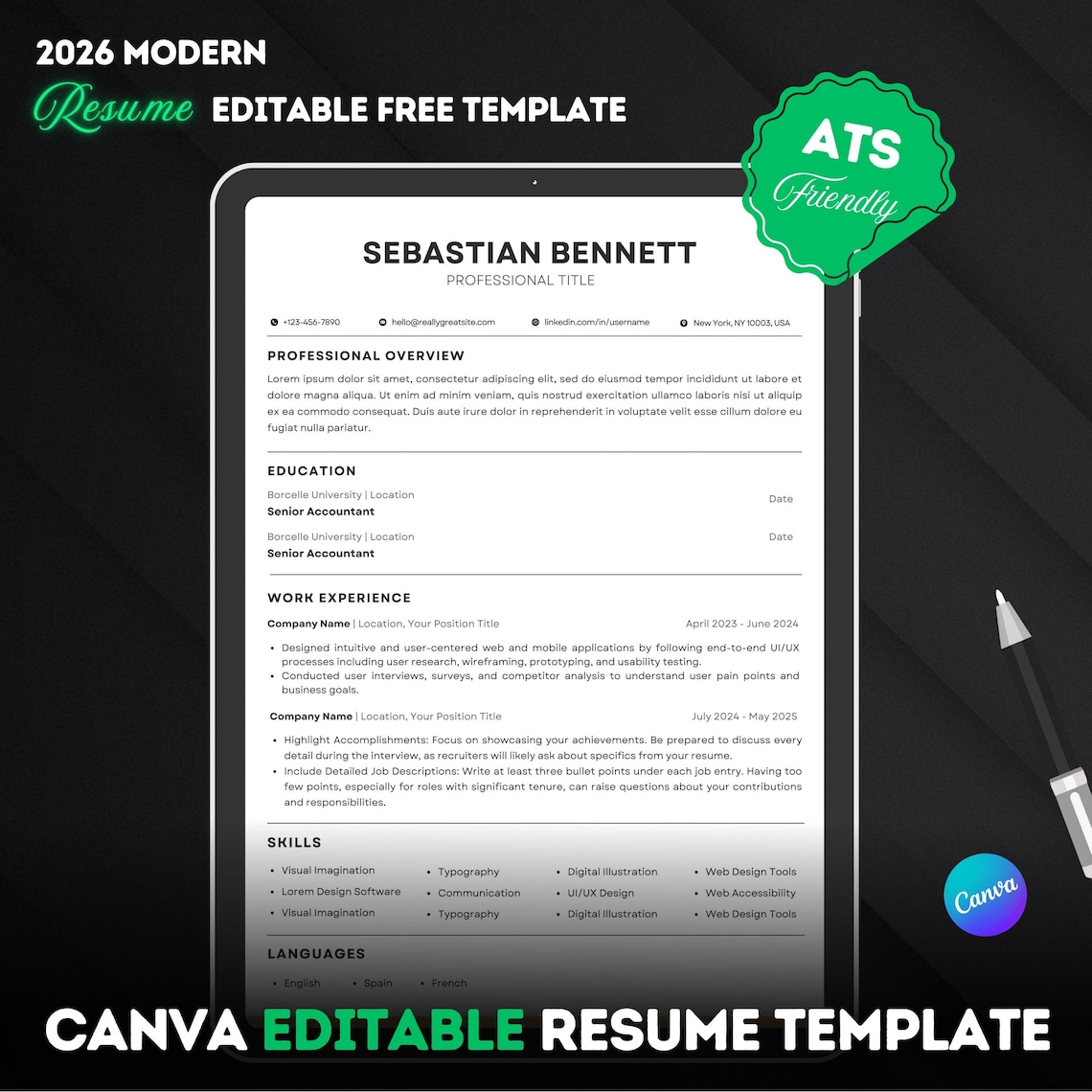 2026 ATS Friendly Resume Template | Cover Letter Include | Modern ...