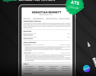 Plantilla de CV compatible con ATS 2026 / Incluye carta de presentación / Plantilla de CV moderna / CV editable para conseguir empleo / Descarga instantánea