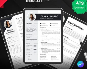 Plantilla de CV moderna, CV profesional 2026 (3 plantillas incluidas), PDF de descarga instantánea, perfil, editable en Canva y compatible con ATS.