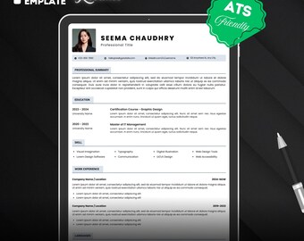 Plantilla de CV editable de Canva / CV compatible con ATS y carta de presentación / CV moderno y profesional / Descarga instantánea