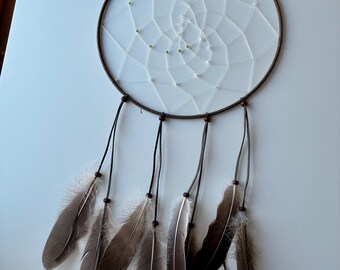12 in.  Dark Green Dreamcatcher with Jade Stone and Goose Feathers