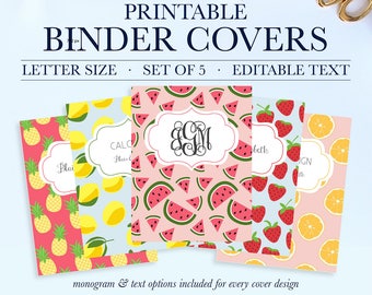 student printable binder covers and spines monogram binder etsy school binder covers