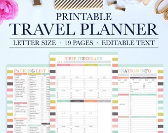printable travel planner vacation planner kit trip planner etsy