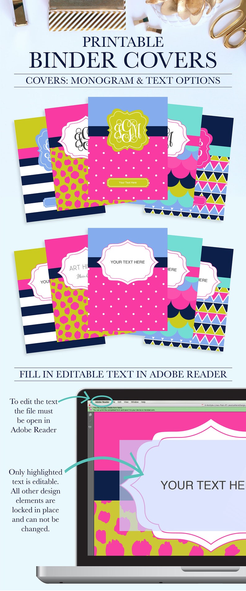 Printable Binder Inserts Set of 5 Personalized Binder Etsy