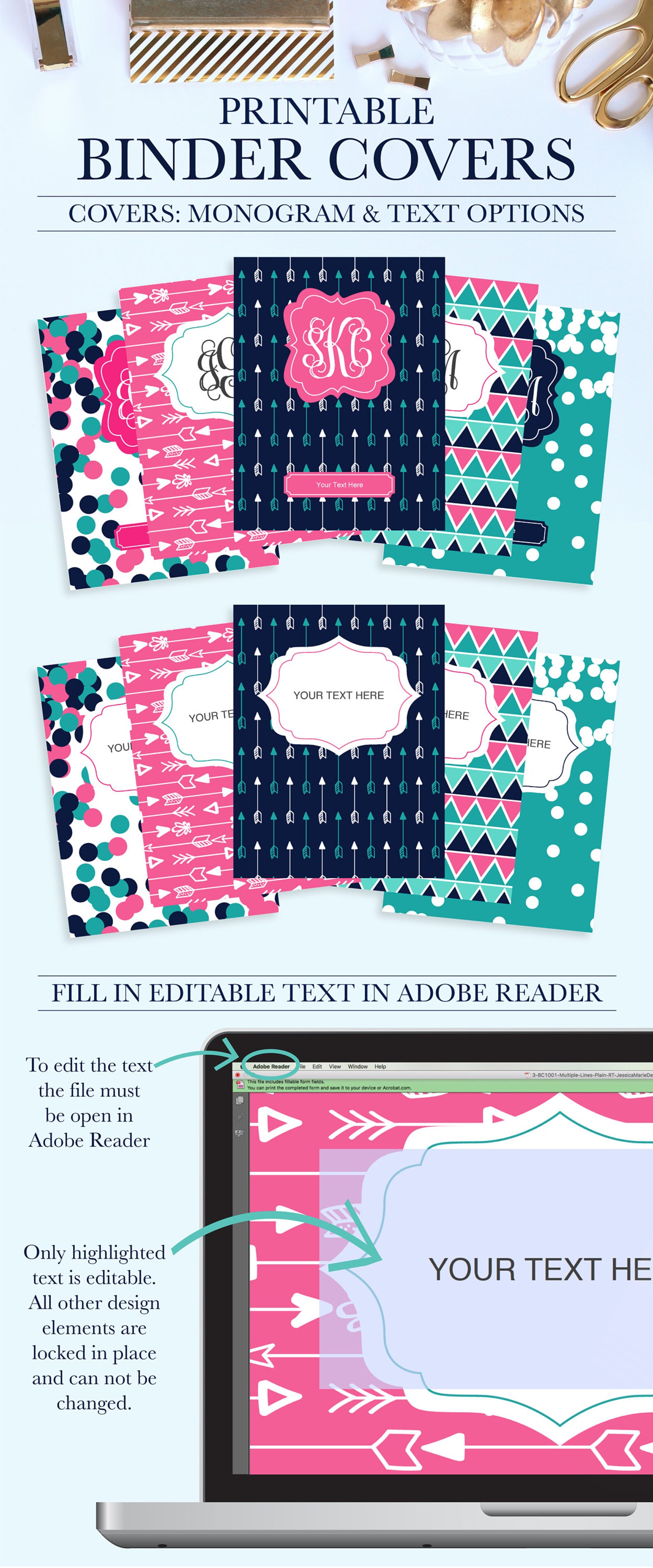 Monogram Binder Covers Set of 5 Personalized Binder Etsy