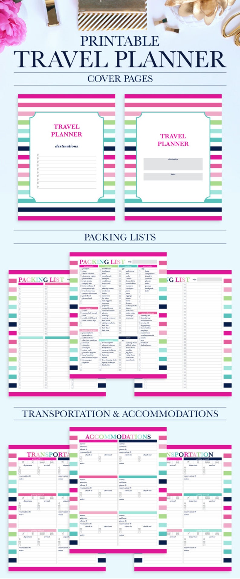 printable travel planner vacation planner kit trip planner