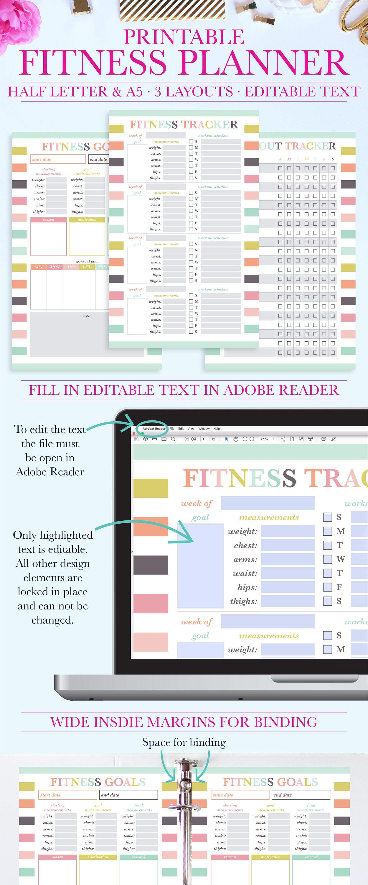 Fitness Journal Fitness Printable Fitness Planner PDF | Etsy