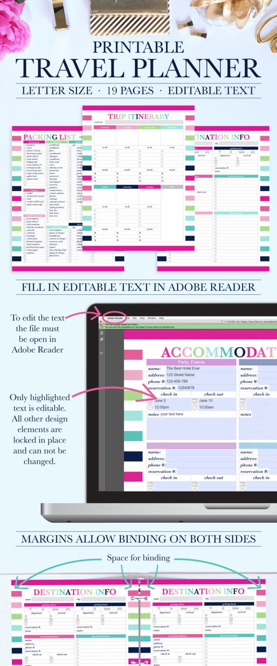 printable travel planner vacation planner kit trip planner etsy