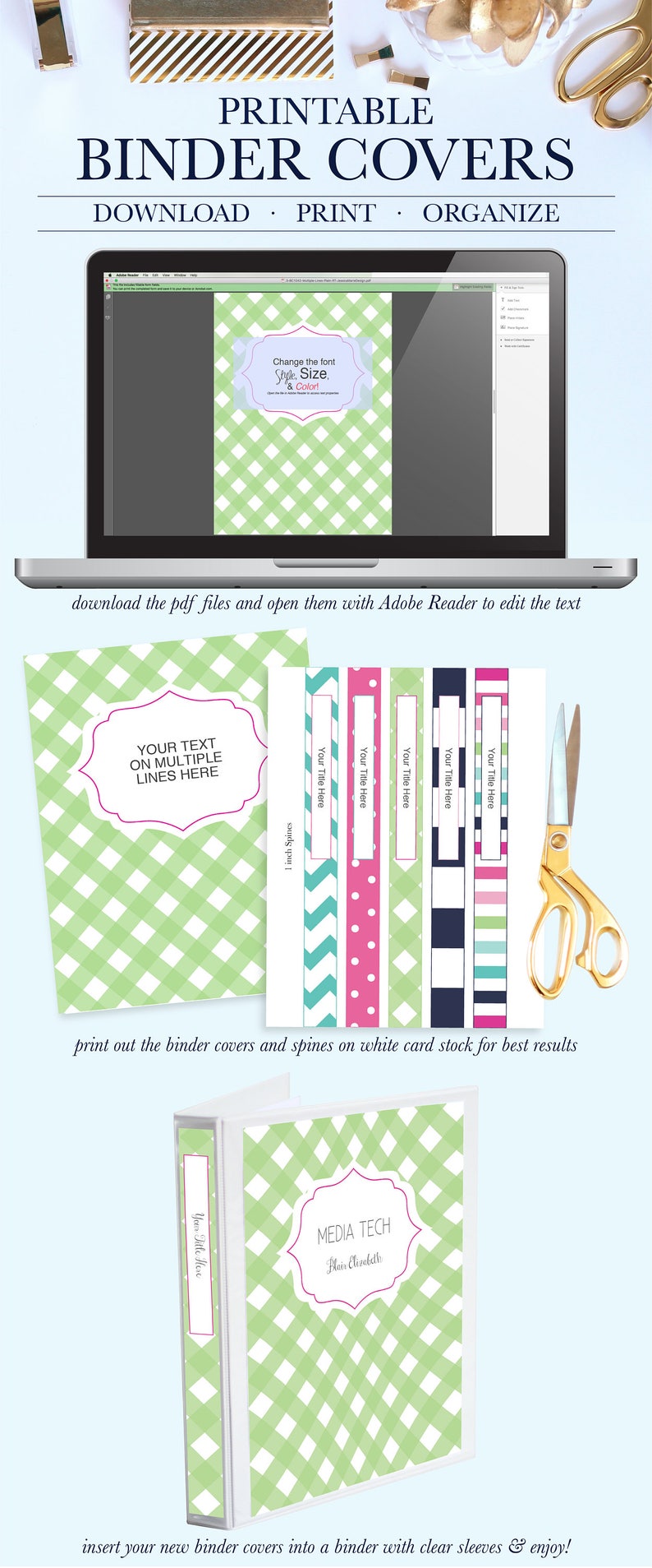 Printable Binder Inserts Set of 5 Personalized Monogram Etsy