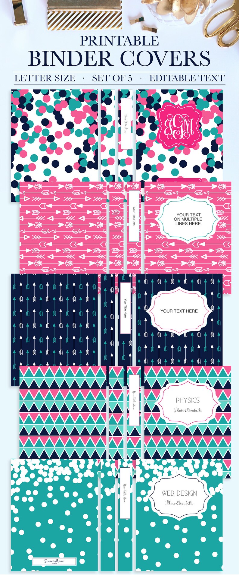 Monogram Binder Covers Set of 5 Personalized Binder Etsy