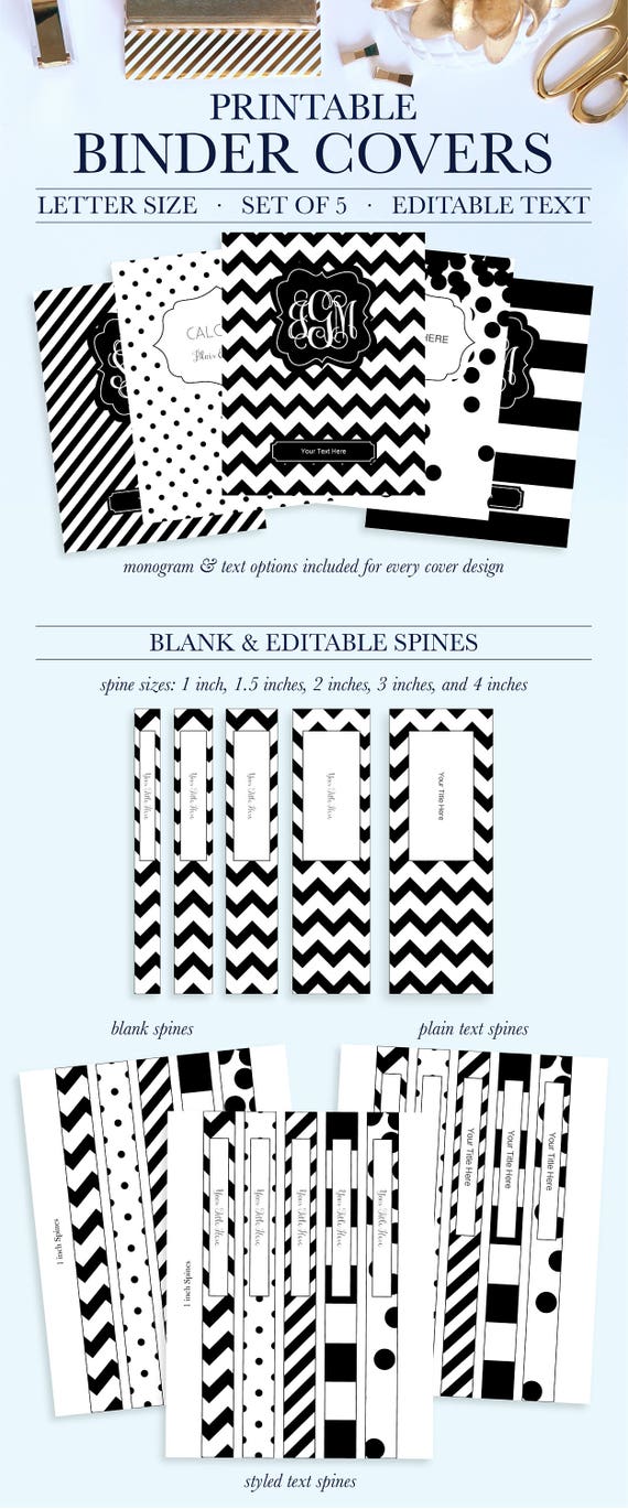 student printable binder covers and spines monogram binder etsy