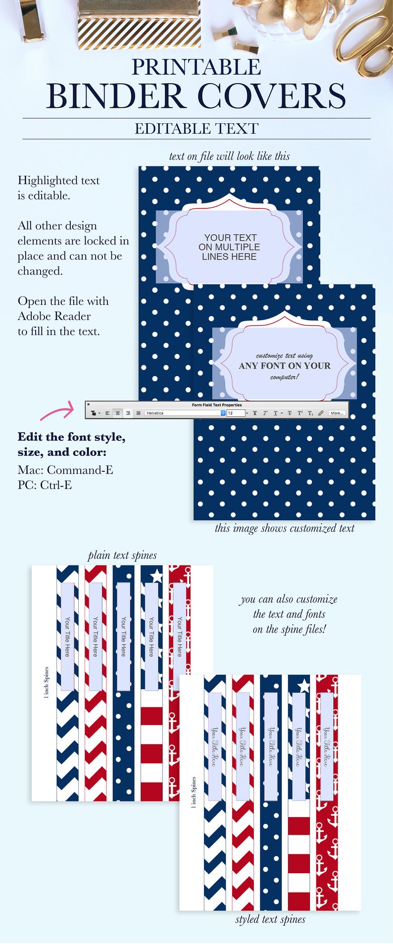 Printable Binder Inserts Set of 5 Personalized Monogram Etsy