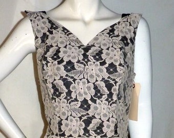 VINTAGE 1950er Jahre Spitze & Taft Samtträger Vollrock Cocktailkleid Größe Büste 42 GROß