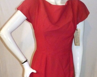 Vintage 1940s rotes Crepe ABENDKLEID von Cameo New York Büste 92cm