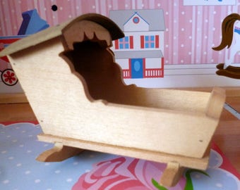 RARE Deadstock Vintage TYNIETOY Tynie Toy Wood Cradle 1:12