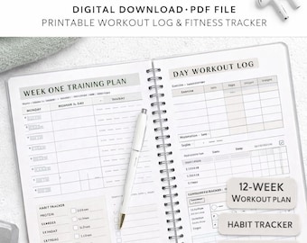 12 Week Gym Workout Planner Printable PDF | Fitness Training Log | Habit Tracker | Digital Download