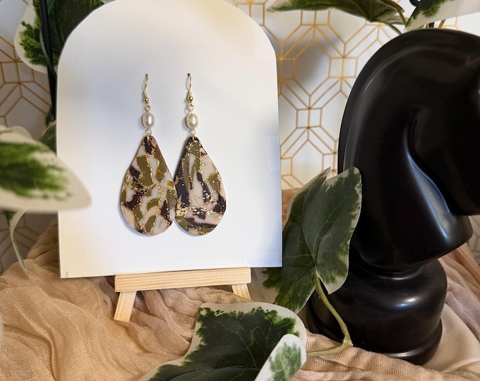 handmade polymer clay with hand selected freshwater pearls in 14k gold plated