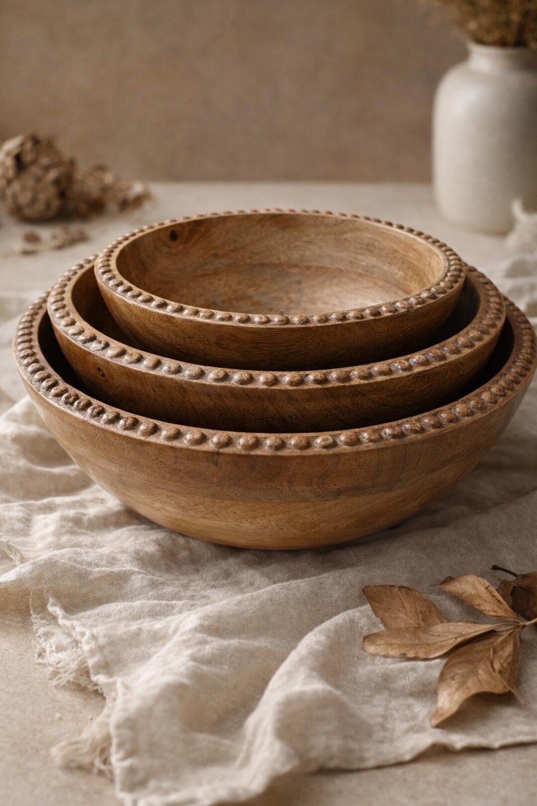 Rustic Bowl Set Hand Carved Mango Wood Bowl Set 3 Rustic Grape Rim Serving Bowls - Etsy