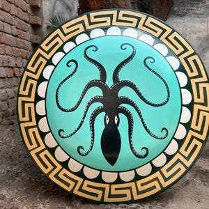 Griekse hope lite houten Aspis-schild Octopus Marine Motif spelen & wanddecoratie
