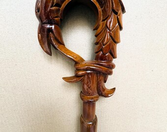Hand Carved Phoenix Wooden Walking Cane, Handmade Wooden Walking Stick, Luxury Brown Cane, Vintage Style Walking Stick, Gift for Men