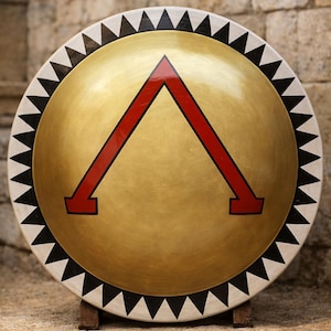 Handgefertigtes Spartan Schild Replikat | Griechisches Leonidas Lambda Symbol | Sondergröße Hoplite Schild 90 cm Durchmesser