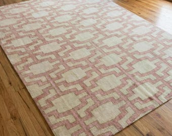 Tappeto Oushak moderno rosa tenue: tappeti e moquette turchi Oushak in lana annodati a mano in stile geometrico