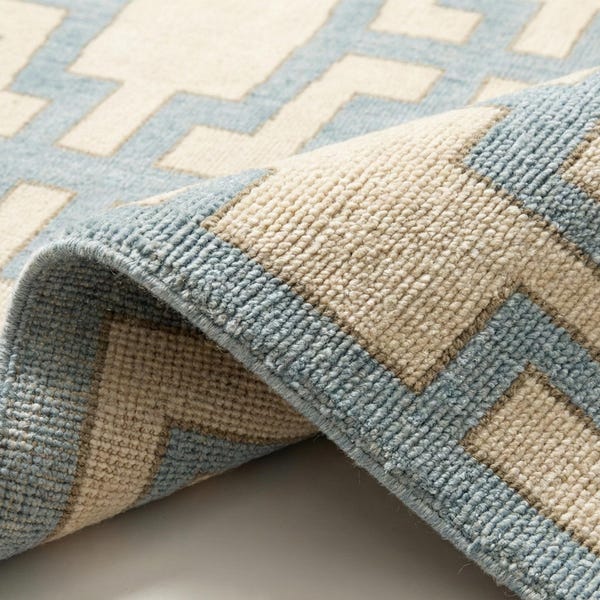Hand Knotted Wool Oushak Style Area Rug: Sky Blue Geometric Modern Gifts Rugs