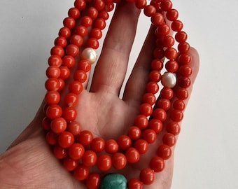 Antique tibetan sherpa coral meditation necklace – 108 prayer beads