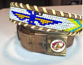 ヴィンテージ Best & Co ハンドメイド ビーズ付きレザー ウエスタンベルト サイズ28 ボヘミアン サウスウェスタン