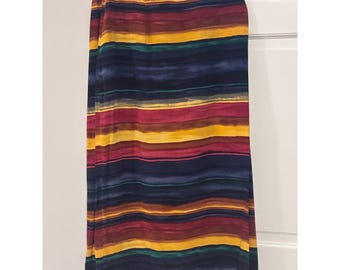 Vintage Chaus Frau 100% Seide Aquarell Streifen Midi Rock Größe 16 Boho Artwear