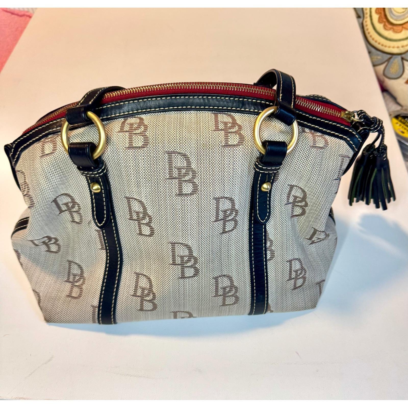 Dooney & Bourke Navy Signature Jacquard Backpack Pebble Leather Trim Vintage Y2K GIVEAWAY CLOSED] It main image 3