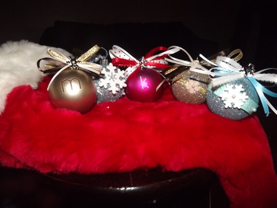 Items similar to Monogram Christmas Ball Ornament Personalized Name