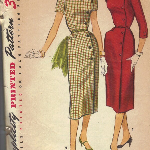Vintage 1950's Simplicity 1685 Sewing Pattern, Women's Dress Pattern, Size 16 1/2