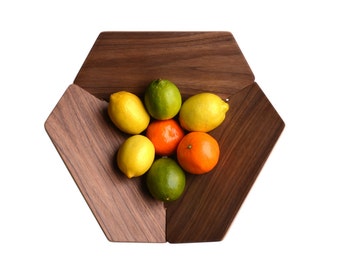 Reversible Walnut - Birch wood Mid-century Modern  LARGE FRUIT BOWL