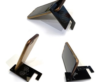 Glossy Black Phone stand for smartphones or iphones for handsfree video chat and view