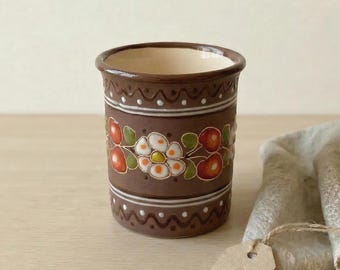 Bicchiere in ceramica floreale dipinto a mano, tazza in argilla senza manico da 300 ml