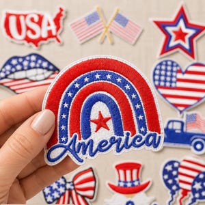 4th of July Patriotic Iron On Patches, USA American Flag Themed Embroidered Patches Single Or Bundle Independence Day Jacket Backpack Decor