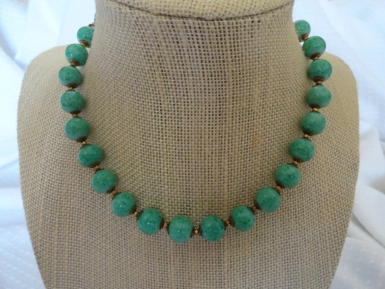 Vintage, Miriam Haskell, Speckled Green Glass, Choker, Necklace. image 1